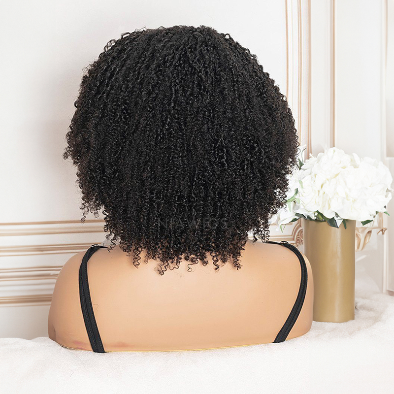 Parrucca riccia afro crespa 13x4 con frangia Parrucche anteriori in pizzo per capelli umani