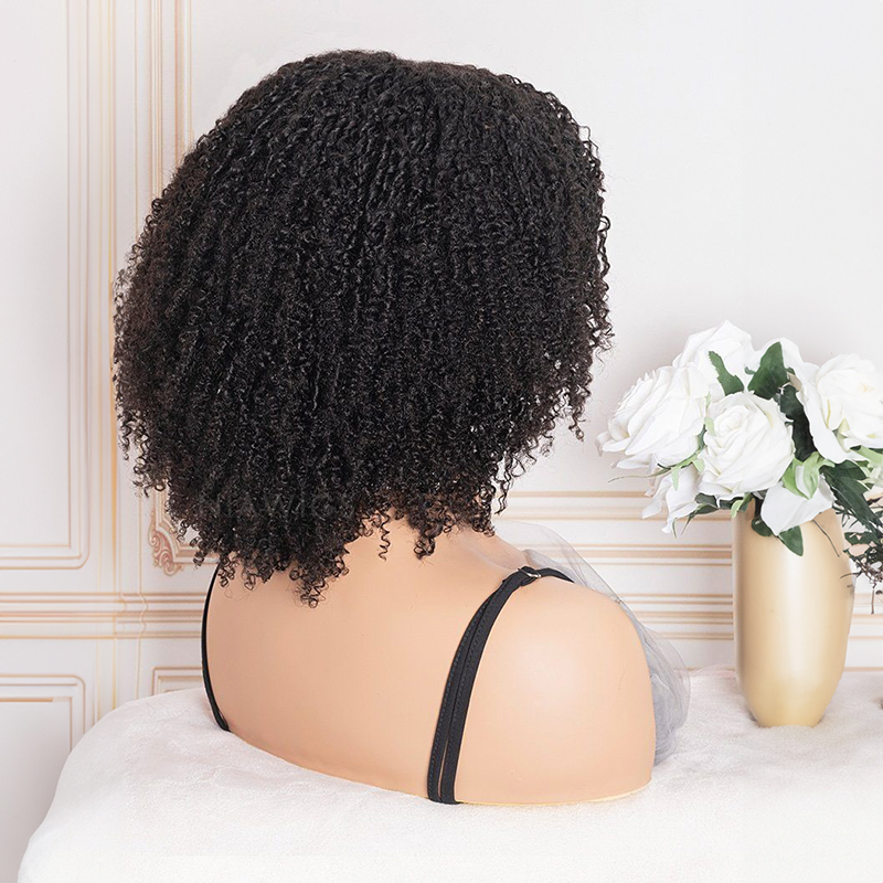 Parrucca riccia afro crespa 13x4 con frangia Parrucche anteriori in pizzo per capelli umani