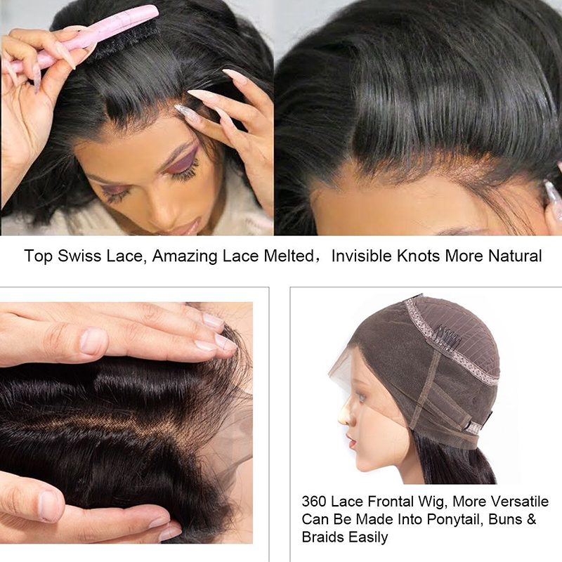 360 parrucche frontali in pizzo capelli umani con onda del corpo con densità dei capelli del bambino 180%.