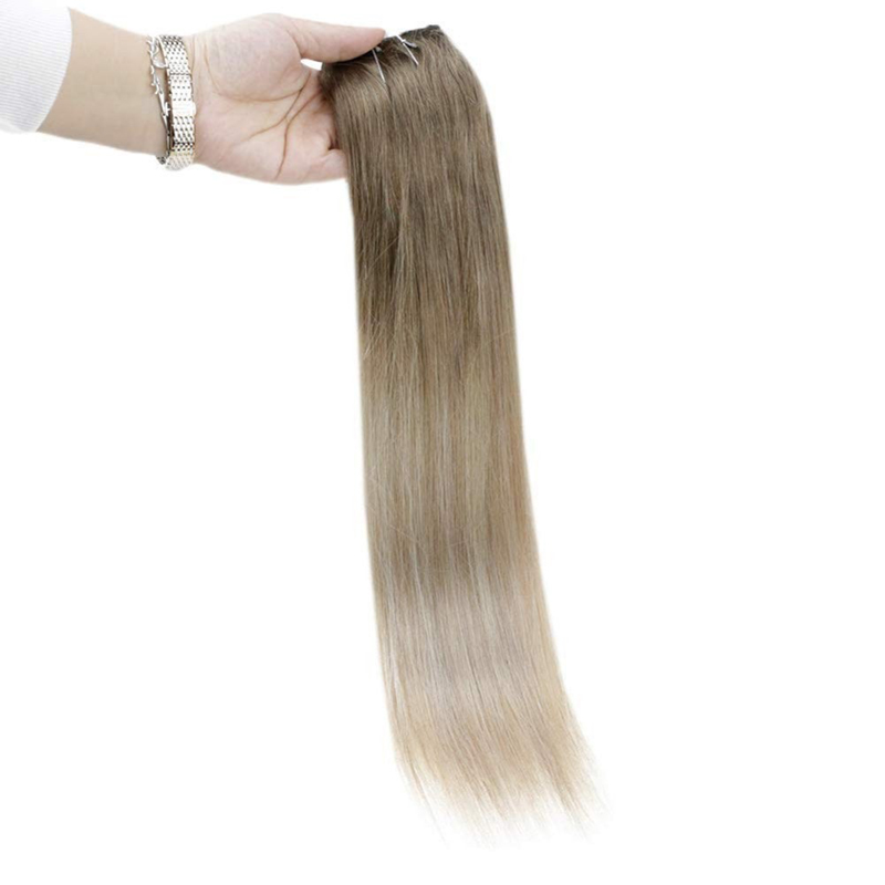 Balayage Halo Estensioni dei capelli Capelli umani Castani e biondi #8/60/18