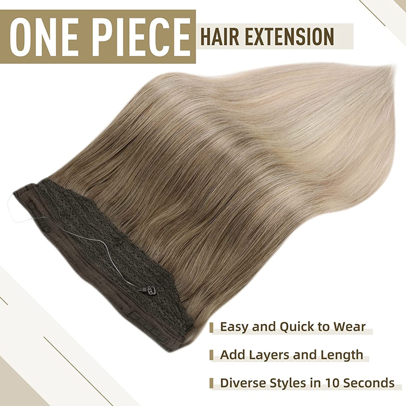 Balayage Halo Estensioni dei capelli Capelli umani Castani e biondi #8/60/18