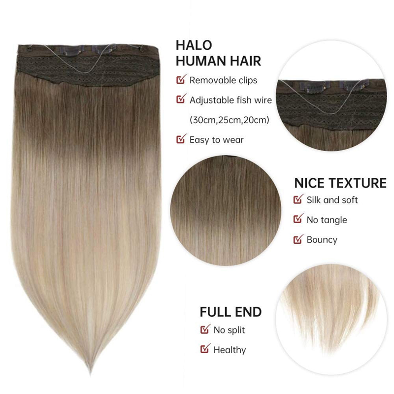 Balayage Halo Estensioni dei capelli Capelli umani Castani e biondi #8/60/18