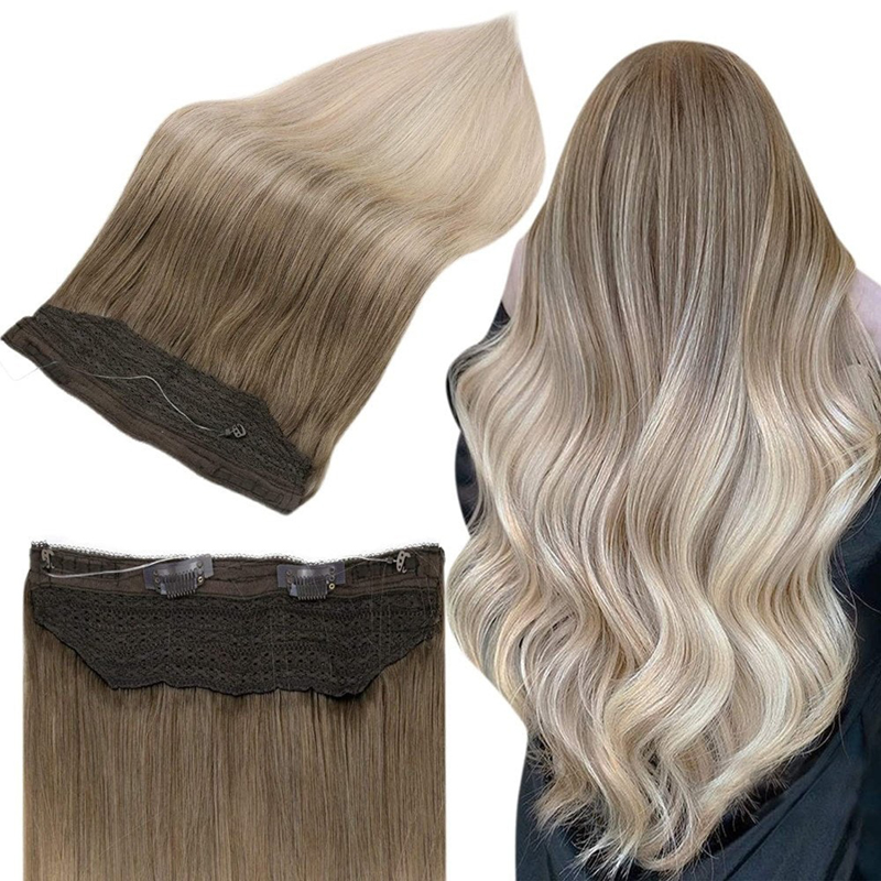 Balayage Halo Estensioni dei capelli Capelli umani Castani e biondi #8/60/18