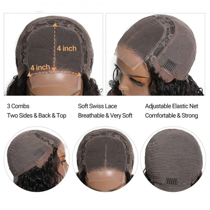 Parrucca di chiusura 4x4 in pizzo trasparente Parrucche di capelli umani Glueless con onda del corpo