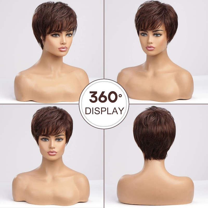 Parrucca sintetica marrone Pixie Cut per parrucche quotidiane stile strati da donna