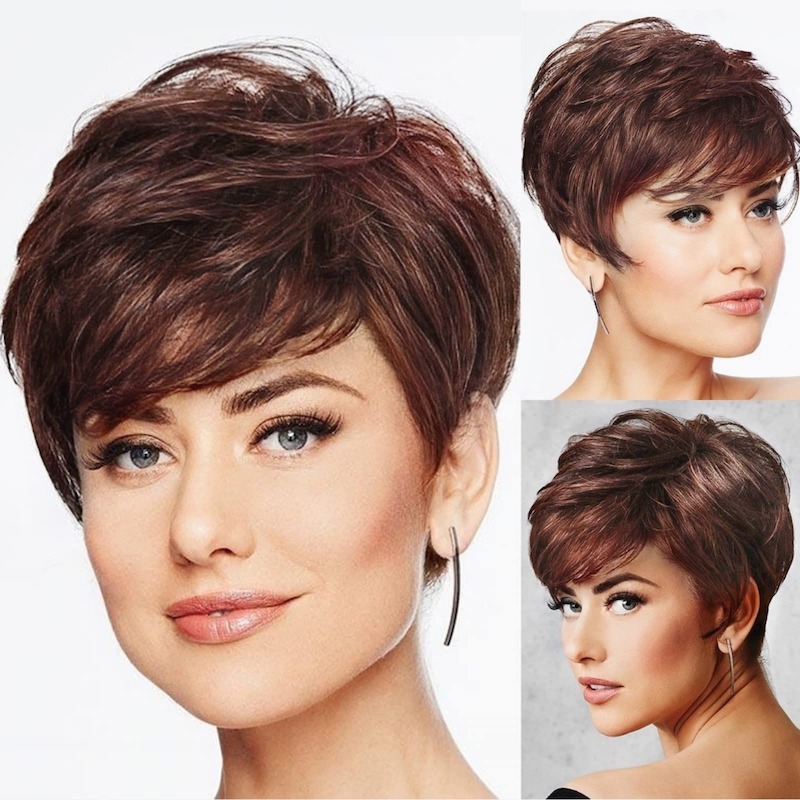 Parrucca sintetica marrone Pixie Cut per parrucche quotidiane stile strati da donna
