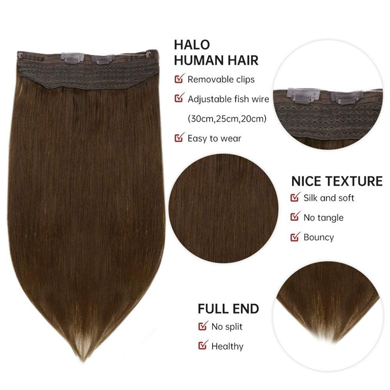 Extension Halo per capelli umani n. 4 castano scuro Estensioni invisibili per capelli Halo da 100 g