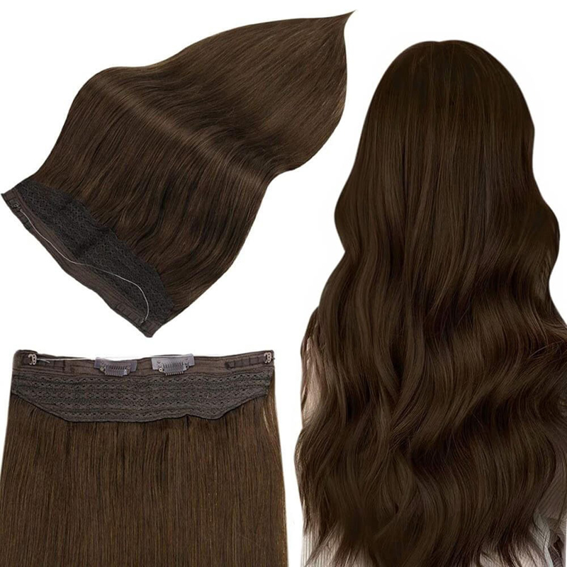 Extension Halo per capelli umani n. 4 castano scuro Estensioni invisibili per capelli Halo da 100 g