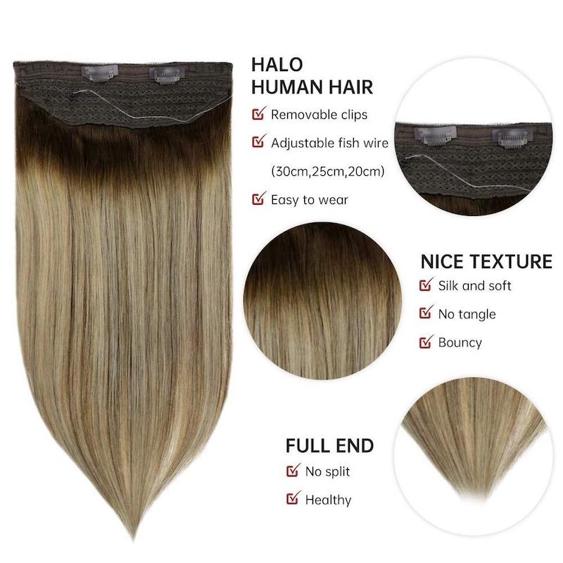 Estensioni dei capelli Halo Evidenziazione marrone Estensioni del filo di pesce biondo n. 4/27/4