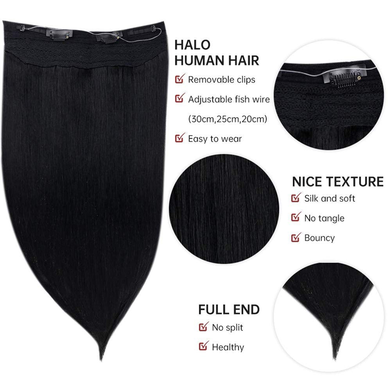 Extension per capelli umani Halo 100 g Jet Black #1 Estensioni invisibili per capelli Halo