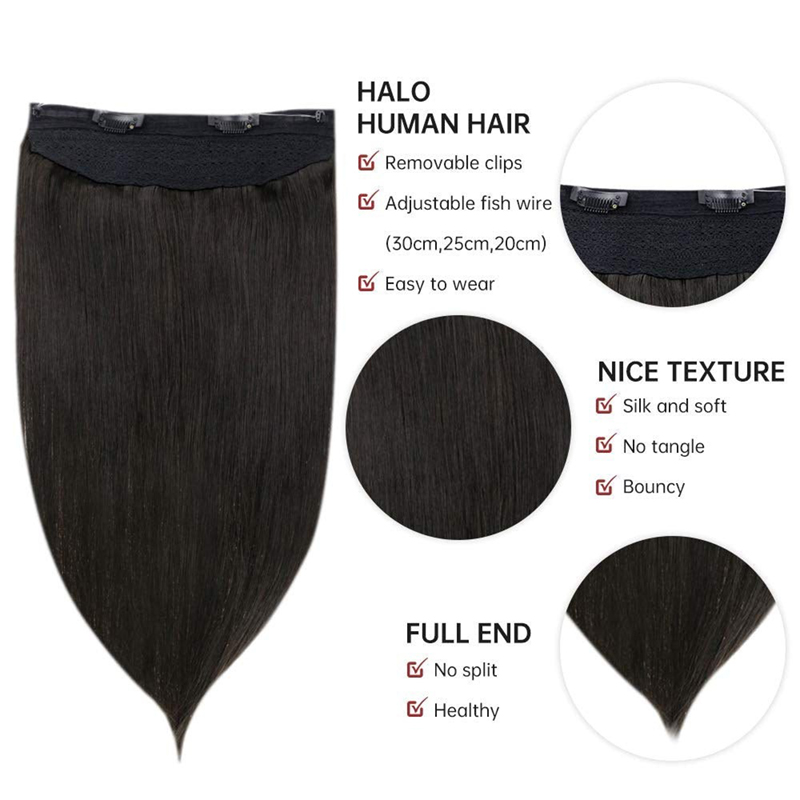 Estensione dei capelli umani Halo 100 g di sconto sulle estensioni invisibili dei capelli Halo nere n. 1B