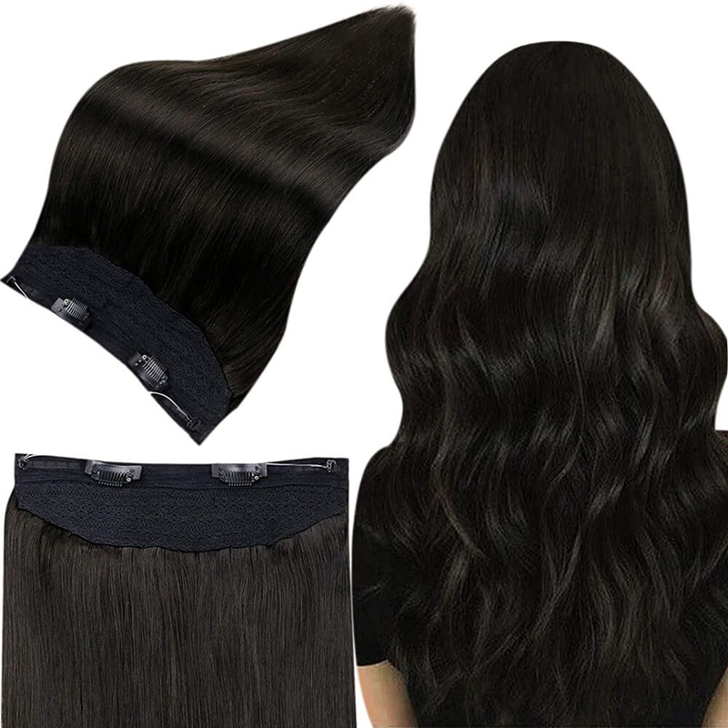 Estensione dei capelli umani Halo 100 g di sconto sulle estensioni invisibili dei capelli Halo nere n. 1B