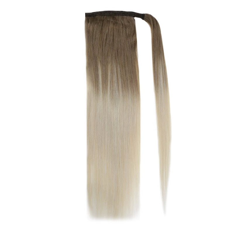 Estensioni della coda di cavallo dei capelli umani Balayage #8/60 Clip avvolgente in 100G