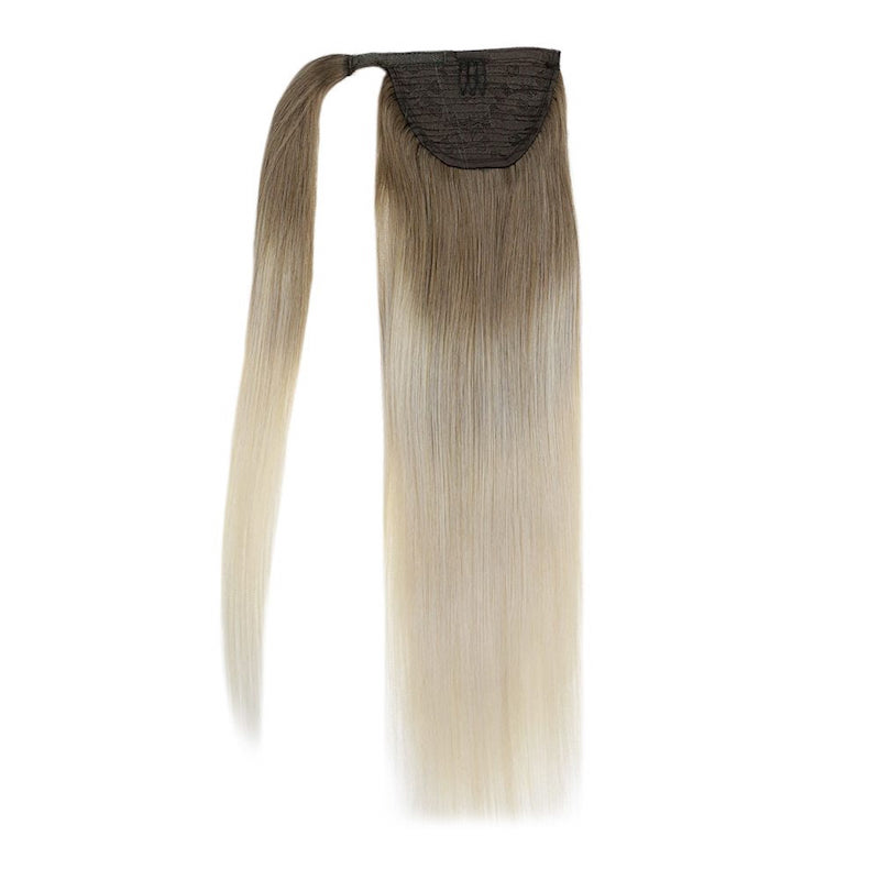 Estensioni della coda di cavallo dei capelli umani Balayage #8/60 Clip avvolgente in 100G