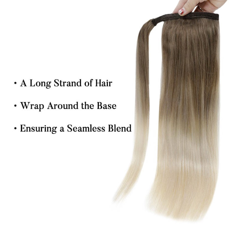 Estensioni della coda di cavallo dei capelli umani Balayage #8/60 Clip avvolgente in 100G