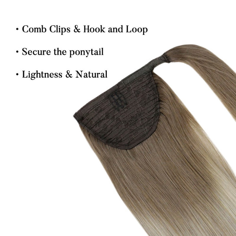 Estensioni della coda di cavallo dei capelli umani Balayage #8/60 Clip avvolgente in 100G