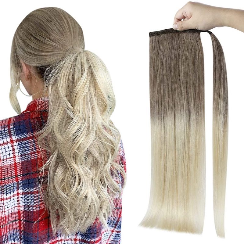 Estensioni della coda di cavallo dei capelli umani Balayage #8/60 Clip avvolgente in 100G