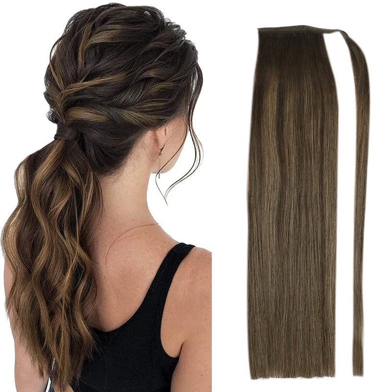 Estensioni della coda di cavallo dei capelli umani Balayage Highlights # 2/8/2 100G dritto