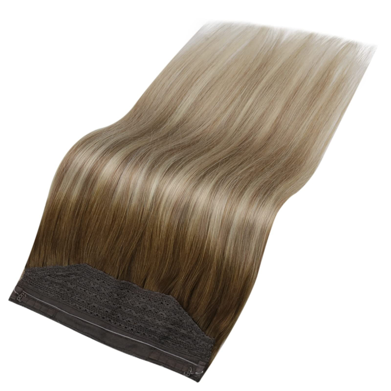 Estensioni per capelli con filo invisibile Capelli umani Ombre castani e biondi 100 g