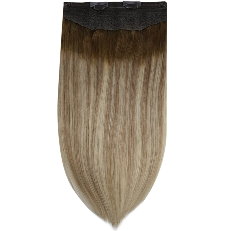 Estensioni per capelli con filo invisibile Capelli umani Ombre castani e biondi 100 g