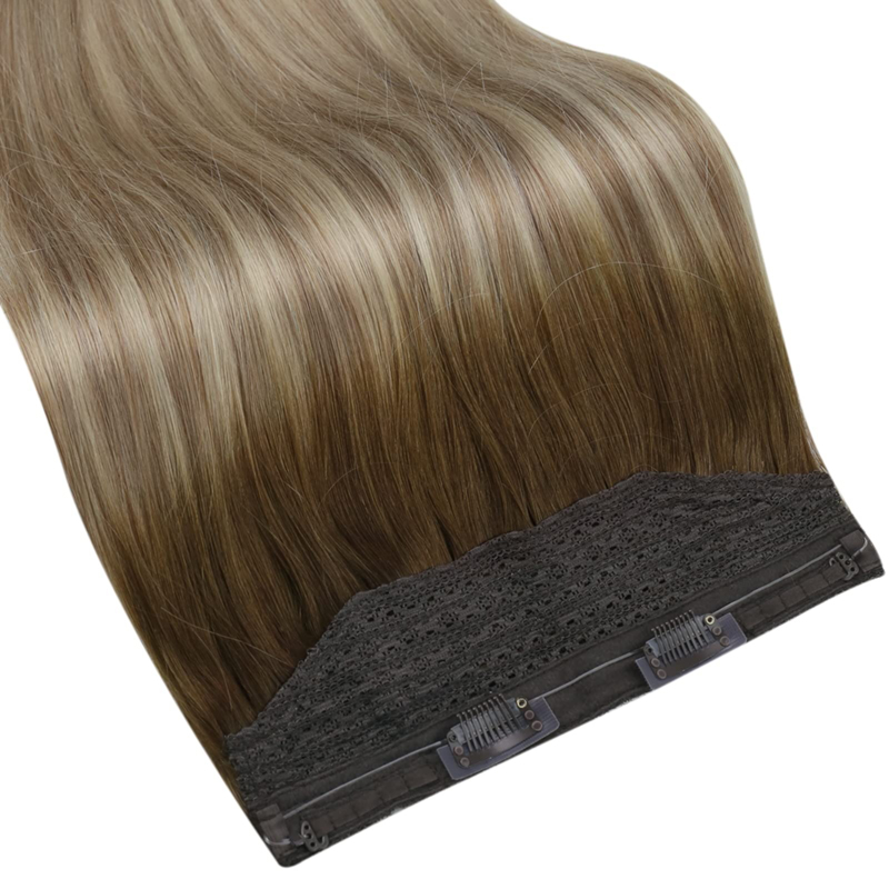 Estensioni per capelli con filo invisibile Capelli umani Ombre castani e biondi 100 g