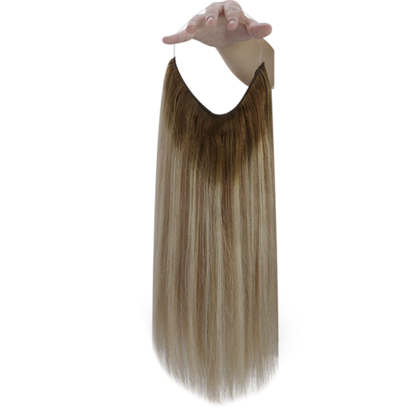 Estensioni per capelli con filo invisibile Capelli umani Ombre castani e biondi 100 g