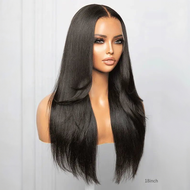Parrucca in pizzo Clueless con parte centrale dritta a strati, taglio Yaki, 100% capelli umani