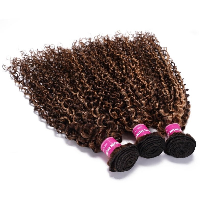 Fasci di capelli Biondo miele Evidenzia ricci 3 pacchi Tessuto di capelli umani