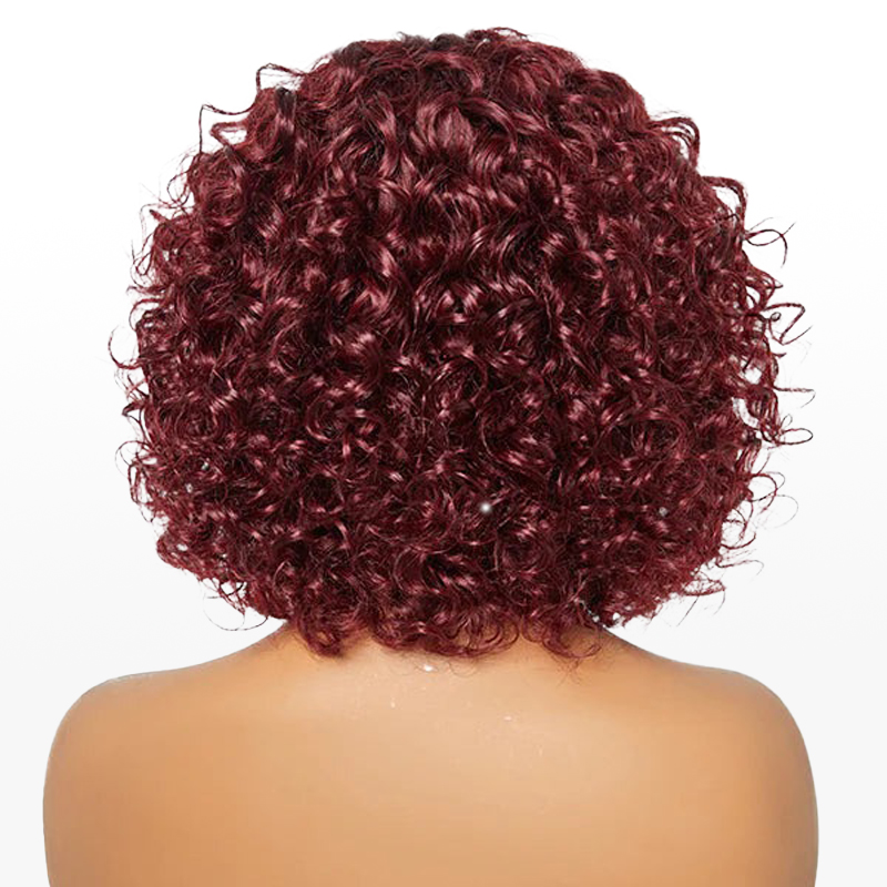 Parrucca Ombre rosso bordeaux scuro Parrucca corta ad onda d'acqua con frangia per la mamma