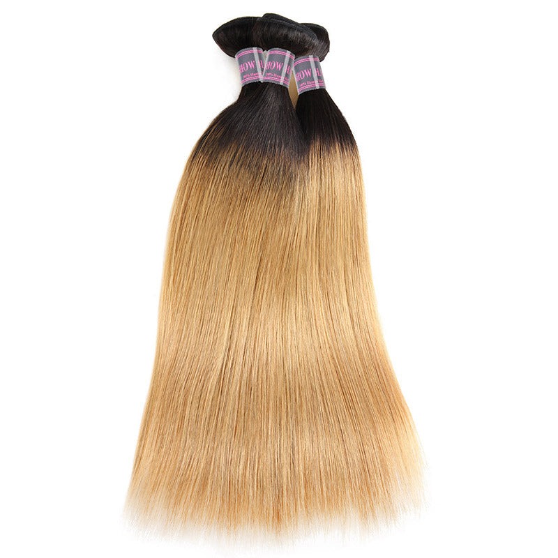 Ombre T1B/27 Capelli umani vergini al 100% 3 pacchi con chiusura in pizzo 4x4
