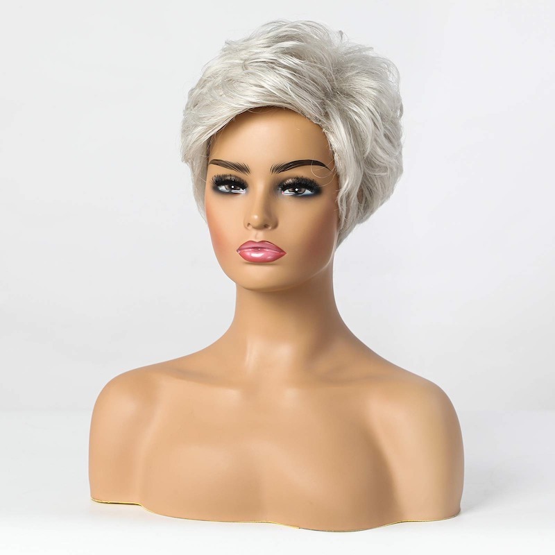 Parrucca Pixie Cut Parrucche corte grigio argento per donna Parrucca per capelli naturali a strati