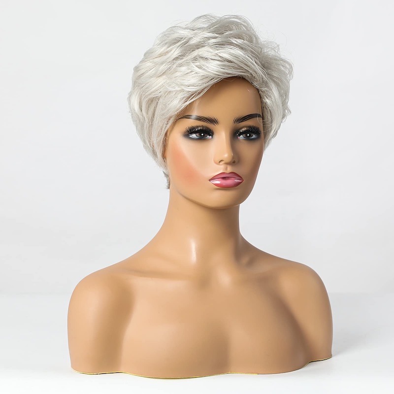 Parrucca Pixie Cut Parrucche corte grigio argento per donna Parrucca per capelli naturali a strati
