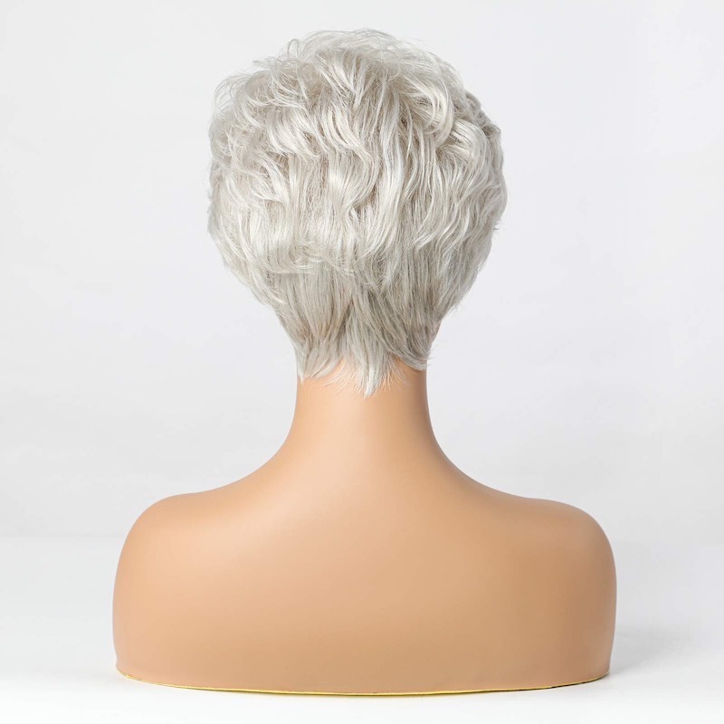 Parrucca Pixie Cut Parrucche corte grigio argento per donna Parrucca per capelli naturali a strati
