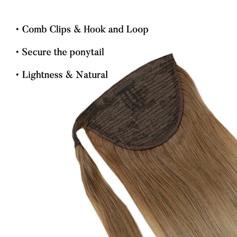 Extension coda di cavallo Balayage capelli umani castani n. 10/14 100G clip dritta