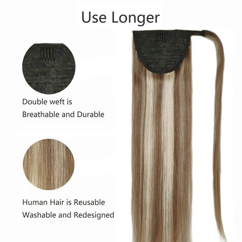 Extension coda di cavallo Capelli umani Posticci castano scuro e biondo decolorato
