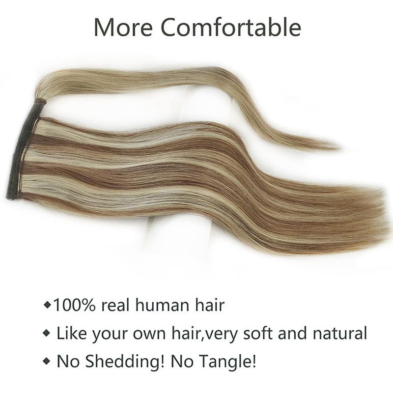 Extension coda di cavallo Capelli umani Posticci castano scuro e biondo decolorato