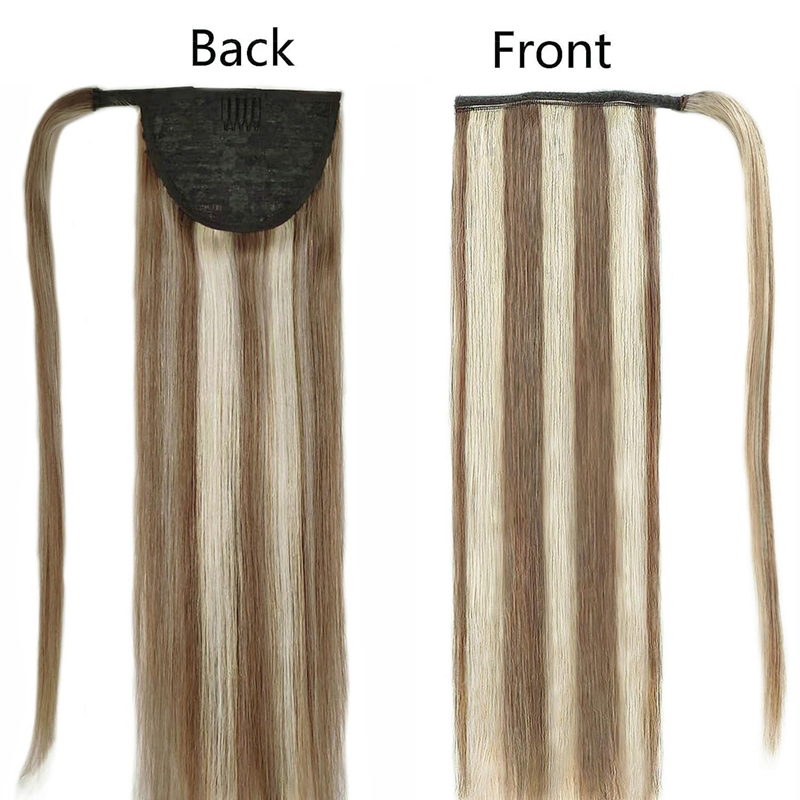 Extension coda di cavallo Capelli umani Posticci castano scuro e biondo decolorato