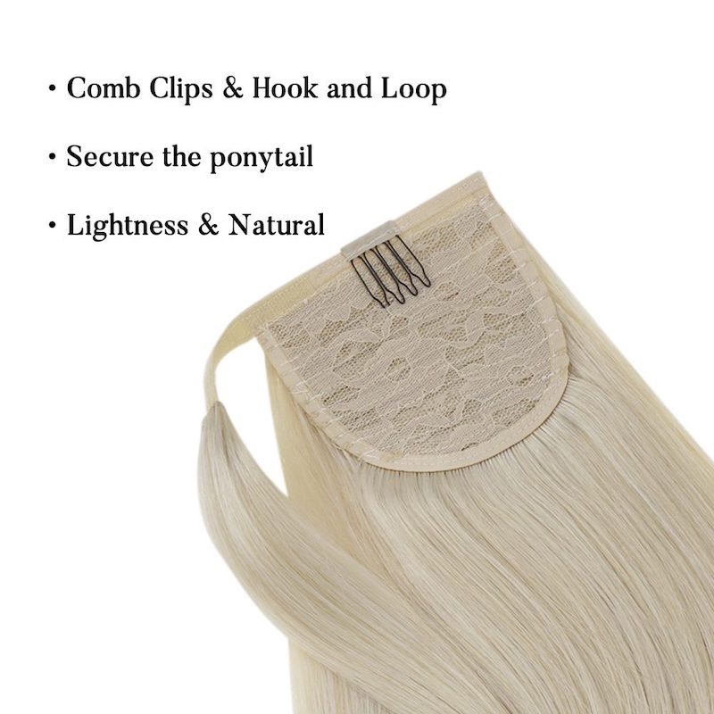 Extension coda di cavallo Capelli umani Biondo platino #60 100G Clip in extension