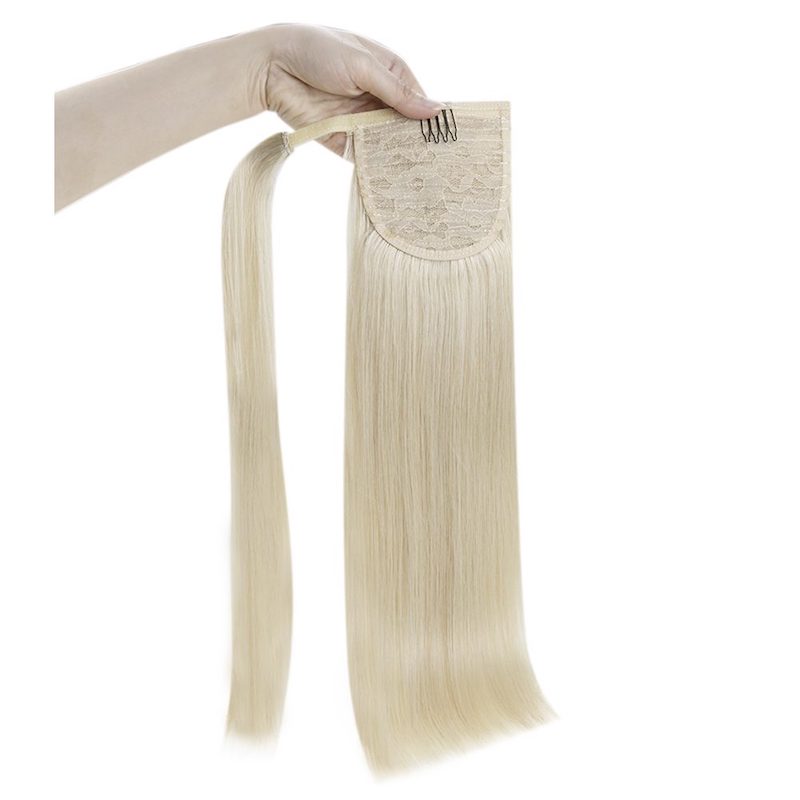 Extension coda di cavallo Capelli umani Biondo platino #60 100G Clip in extension
