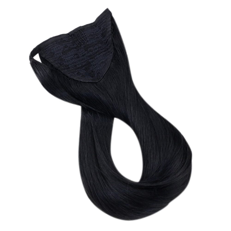 Extension coda di cavallo Clip avvolgente per capelli umani in coda di cavallo 100 g #1 Jet Black