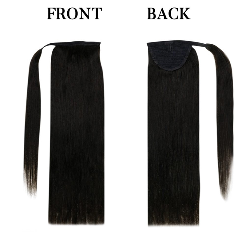 Extension coda di cavallo Clip avvolgente per capelli umani in coda di cavallo 100 g #1 Jet Black