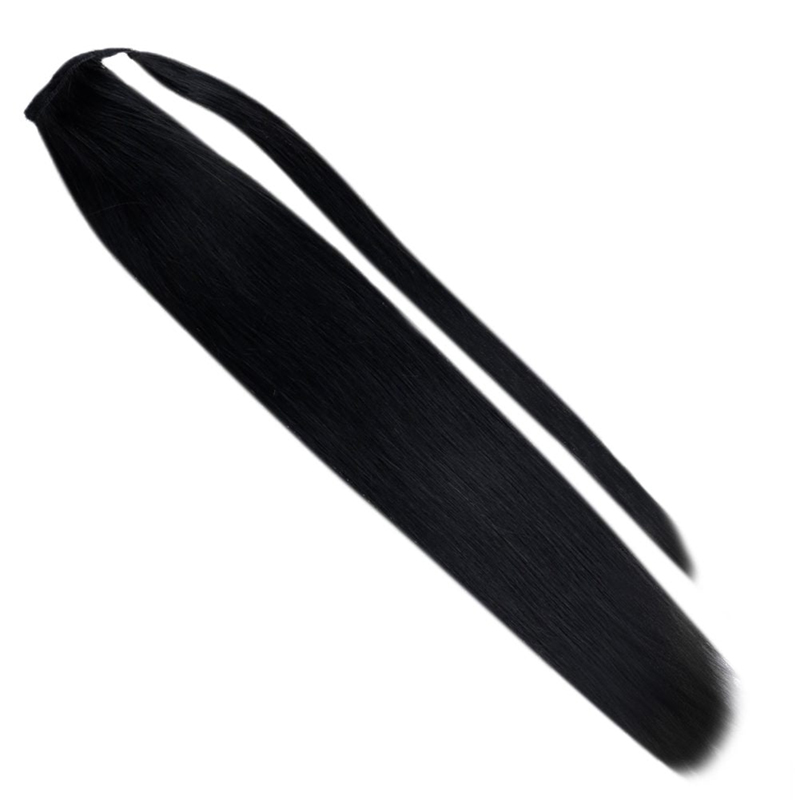 Extension coda di cavallo Clip avvolgente per capelli umani in coda di cavallo 100 g #1 Jet Black