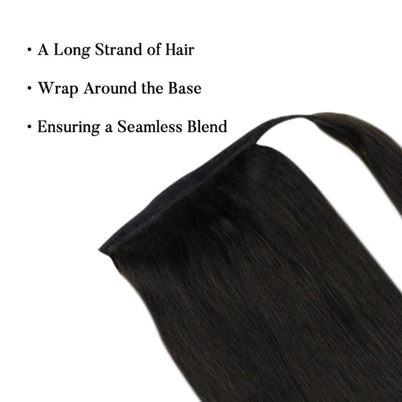 Clip per capelli umani coda di cavallo in pezzo di estensione coda di cavallo n. 1B Nero naturale