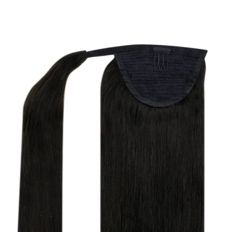 Clip per capelli umani coda di cavallo in pezzo di estensione coda di cavallo n. 1B Nero naturale