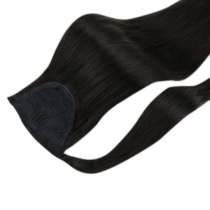 Clip per capelli umani coda di cavallo in pezzo di estensione coda di cavallo n. 1B Nero naturale
