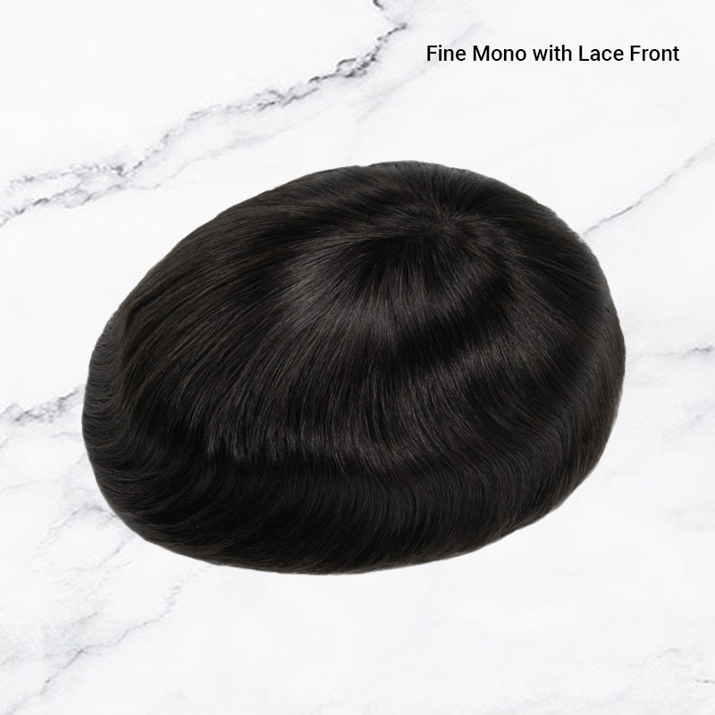 Premium Hair Toupee Fine Mono con Lace Front e Skin Men's Hair System