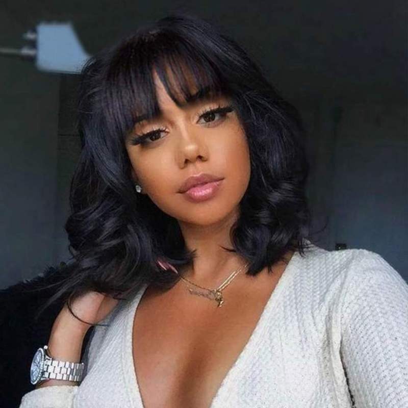 Short Bob Wigs With Bangs 13X4 Body Wave Human Hair Wig With Bangs