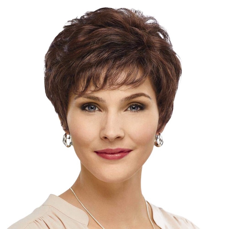 Parrucche per capelli corti castani da donna si fondono con parrucca in fibra Pixie Cut