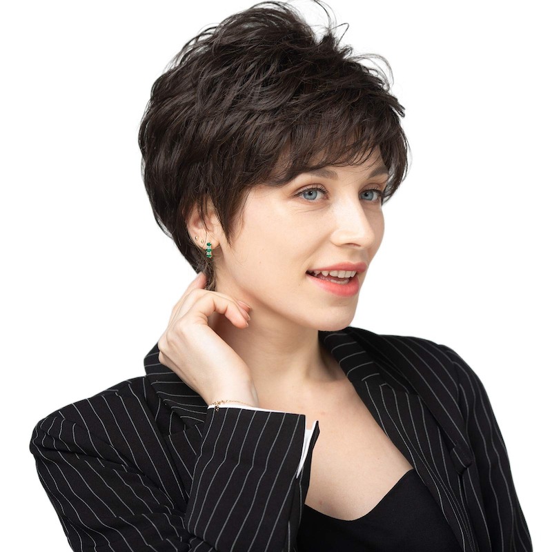 Parrucche sintetiche corte marrone scuro per donna e parrucca Lady Pixie Cut Daily