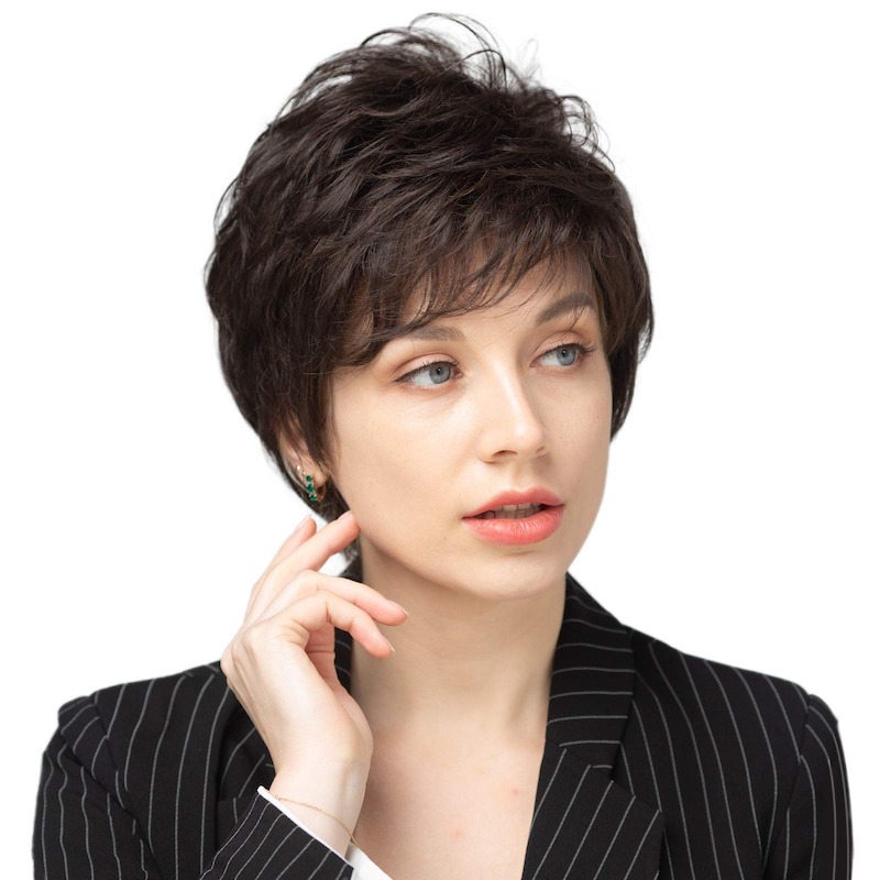 Parrucche sintetiche corte marrone scuro per donna e parrucca Lady Pixie Cut Daily